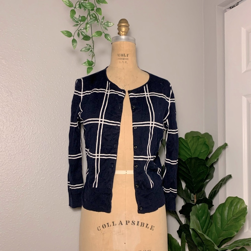 Navy Blue / White Patterned Cardigan